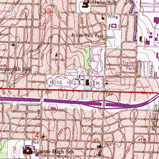 Topographic Map of Rose Hill Cemetery, OK
