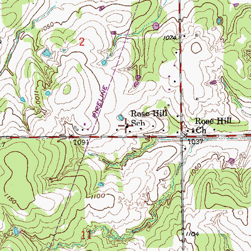 Topographic Map of Rose Hill School, OK