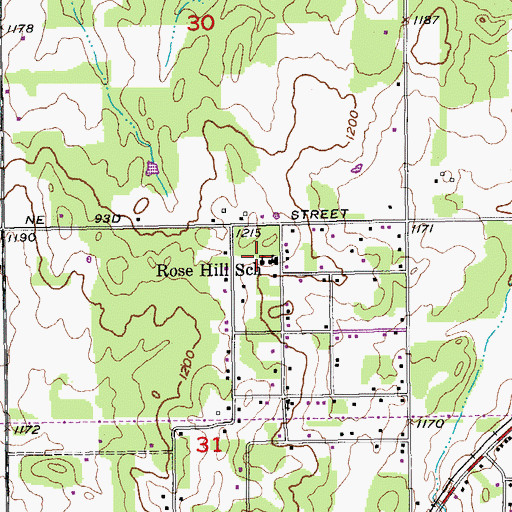 Topographic Map of Rose Hill School, OK