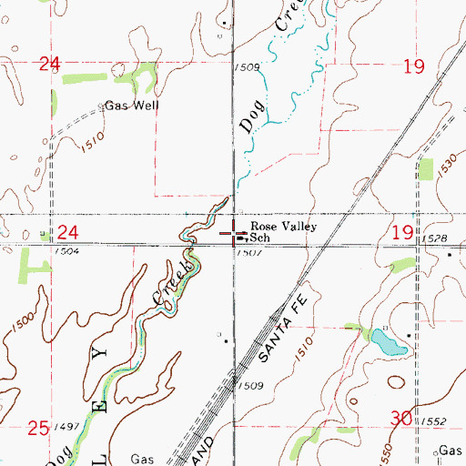 Topographic Map of Rose Valley School, OK