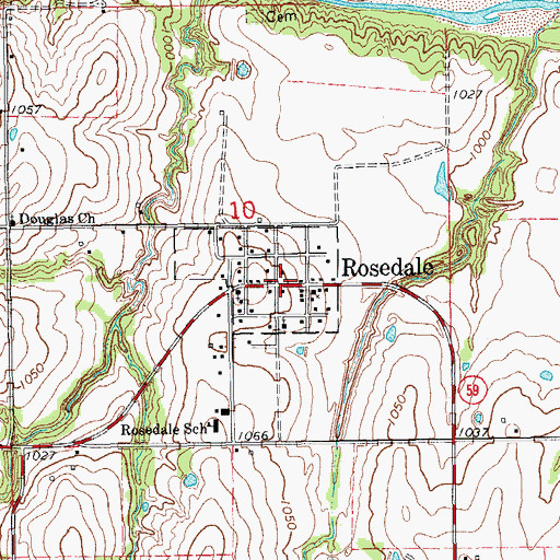 Topographic Map of Rosedale, OK