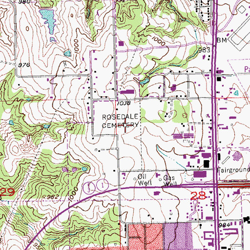 Topographic Map of Rosedale Cemetery, OK