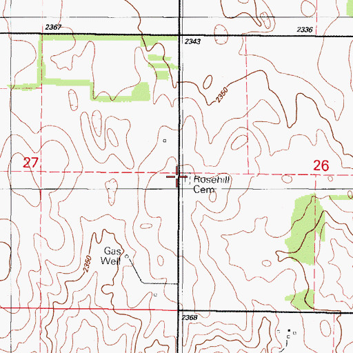 Topographic Map of Rosehill Cemetery, OK