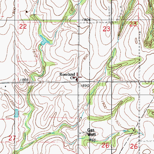 Topographic Map of Roseland Church, OK