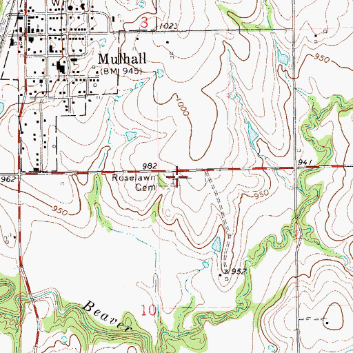 Topographic Map of Roselawn Cemetery, OK
