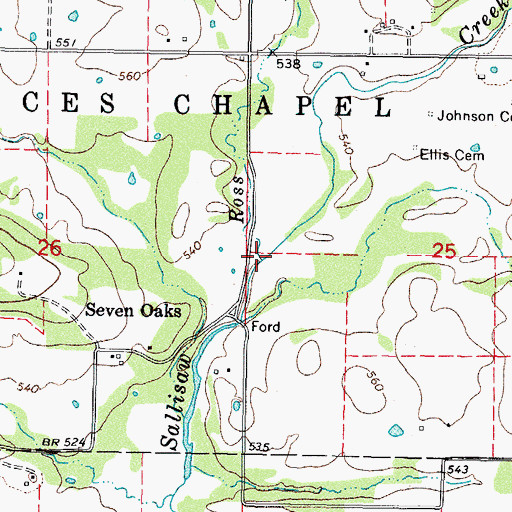 Topographic Map of Ross Branch, OK
