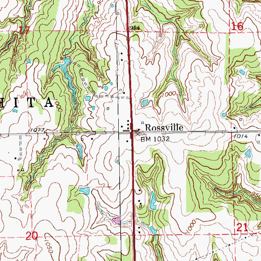 Topographic Map of Rossville, OK
