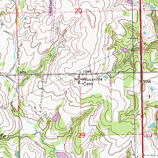Topographic Map of Rossville Cemetery, OK