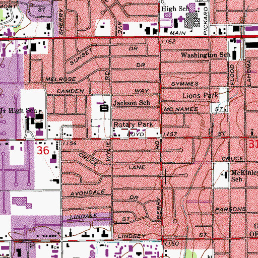 Topographic Map of Rotary Park, OK