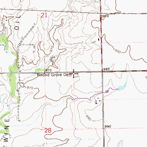 Topographic Map of Round Grove Cemetery, OK