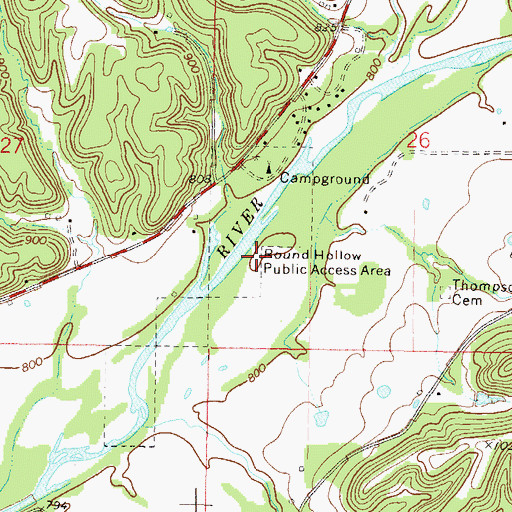 Topographic Map of Round Hollow Public Access Area, OK