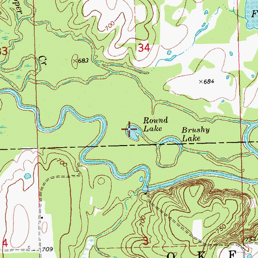 Topographic Map of Round Lake, OK