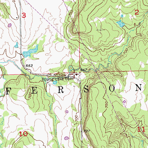 Topographic Map of Round Lake Cemetery, OK