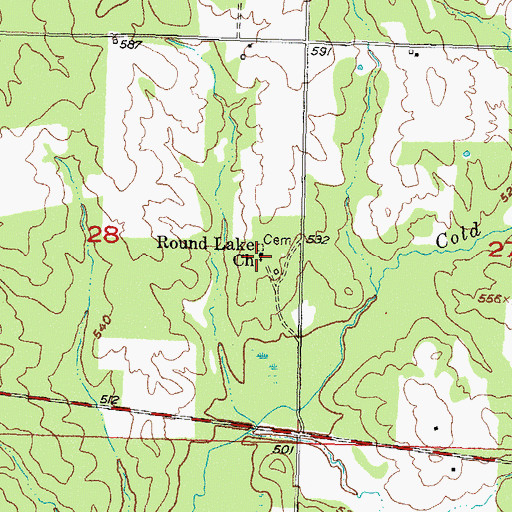Topographic Map of Round Lake Church, OK