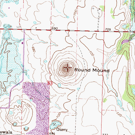 Topographic Map of Round Mound, OK