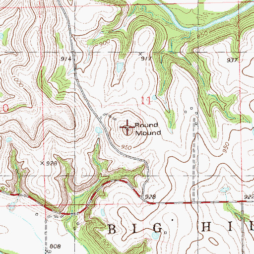 Topographic Map of Round Mound, OK