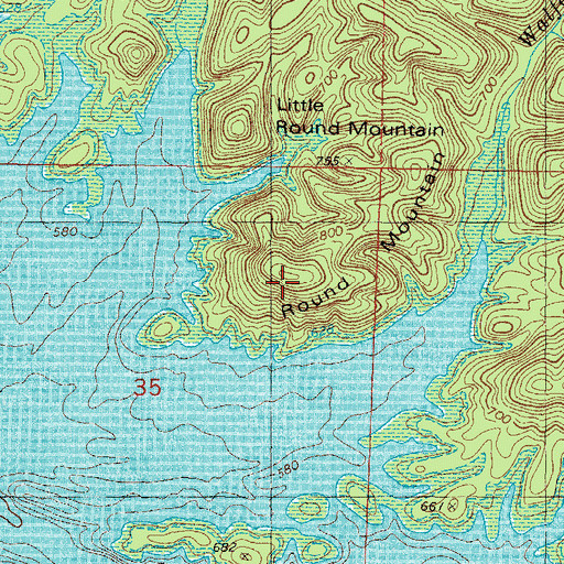 Topographic Map of Round Mountain, OK