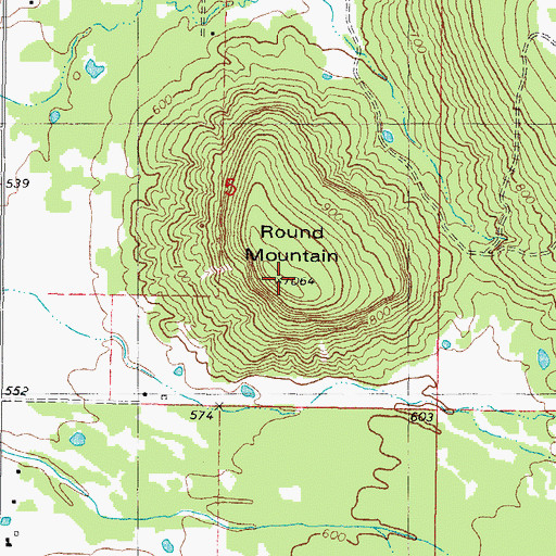 Topographic Map of Round Mountain, OK