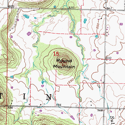 Topographic Map of Round Mountain, OK