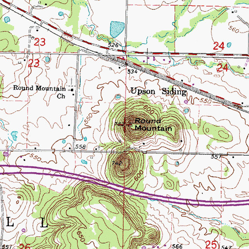 Topographic Map of Round Mountain, OK