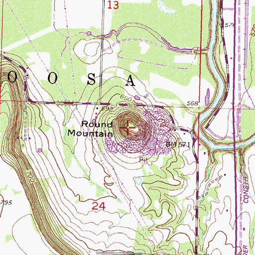 Topographic Map of Round Mountain, OK
