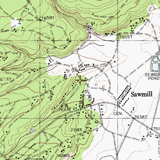 Topographic Map of Sawmill, AZ