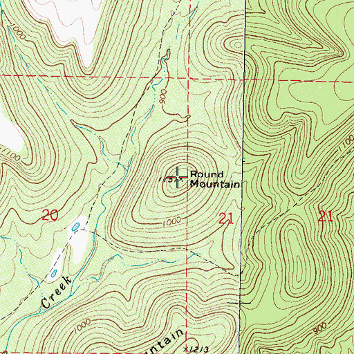 Topographic Map of Round Mountain, OK