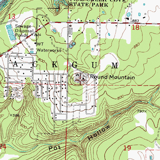 Topographic Map of Round Mountain, OK
