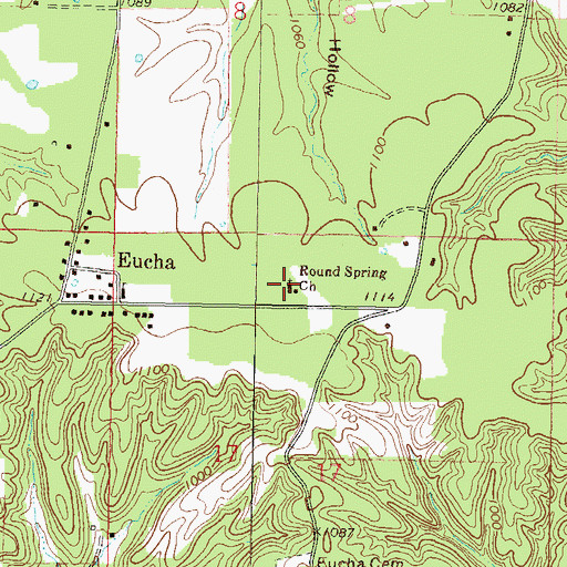 Topographic Map of Round Spring Church, OK