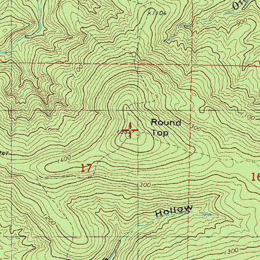 Topographic Map of Round Top, OK