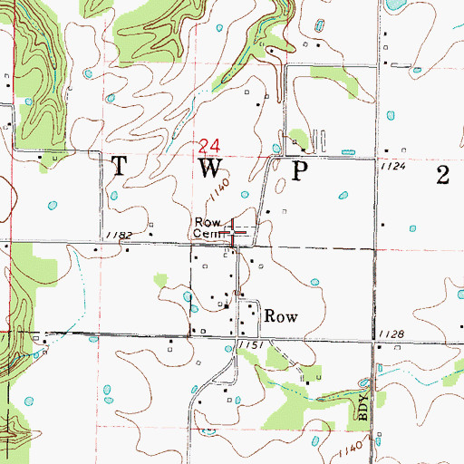 Topographic Map of Row Cemetery, OK