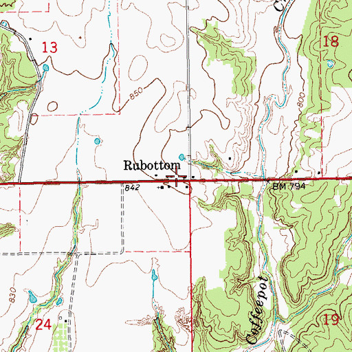 Topographic Map of Rubottom, OK