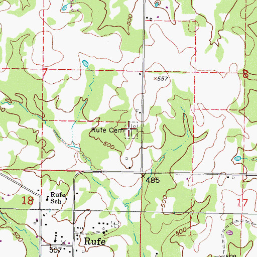 Topographic Map of Rufe Cemetery, OK