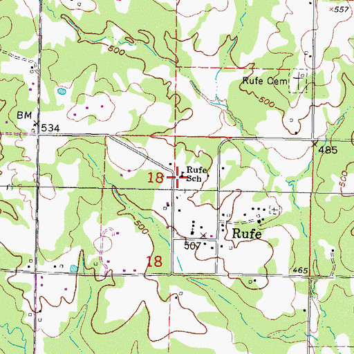 Topographic Map of Rufe School, OK
