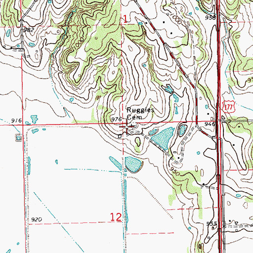 Topographic Map of Ruggles Cemetery, OK
