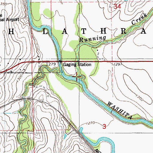 Topographic Map of Running Creek, OK