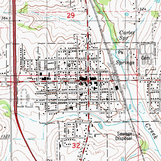 Topographic Map of Rush Springs, OK