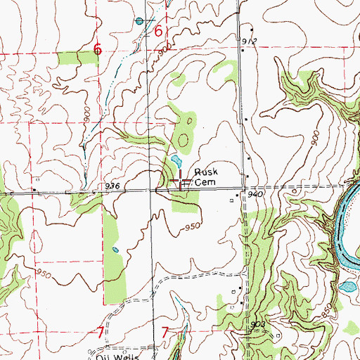 Topographic Map of Rusk Cemetery, OK