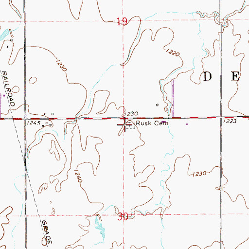 Topographic Map of Rusk Cemetery, OK