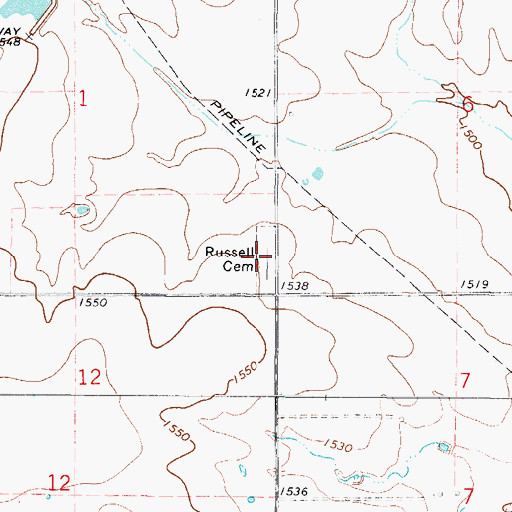 Topographic Map of Russell Cemetery, OK