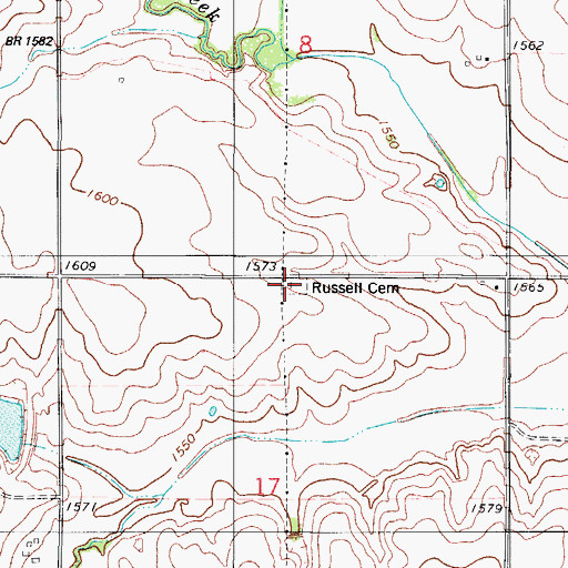 Topographic Map of Russell Cemetery, OK