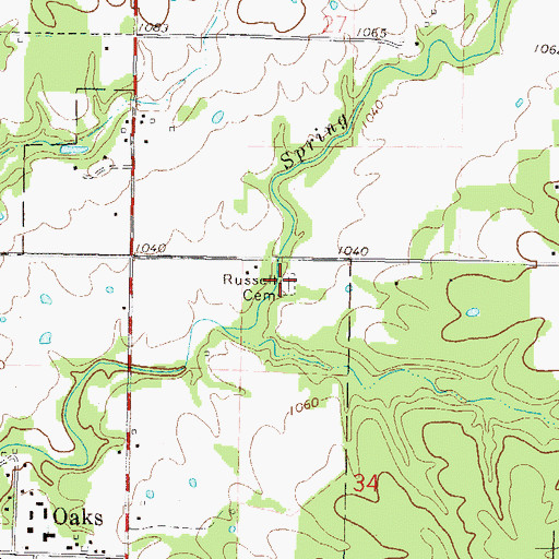 Topographic Map of Russell Cemetery, OK