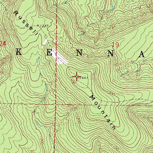 Topographic Map of Russell Mountain, OK