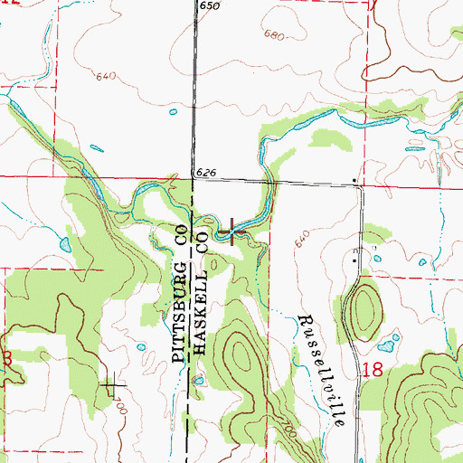 Topographic Map of Russellville Branch, OK
