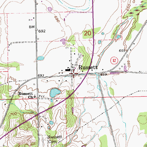 Topographic Map of Russett, OK