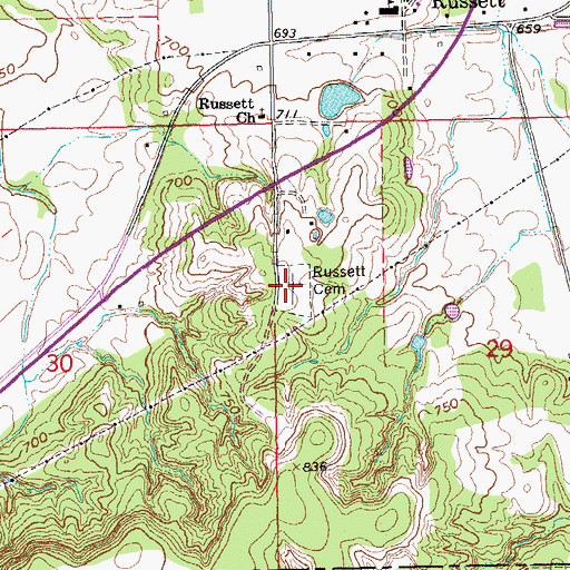 Topographic Map of Russett Cemetery, OK