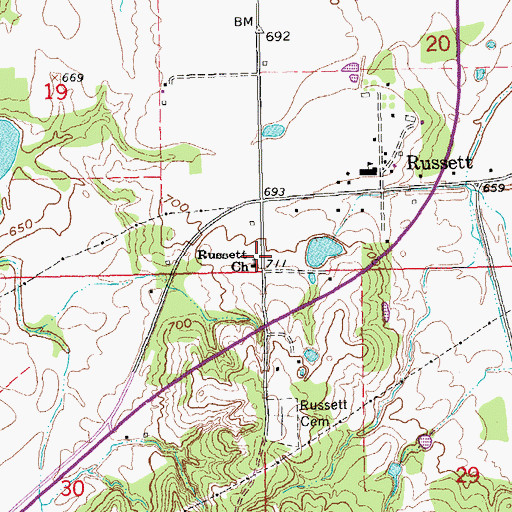 Topographic Map of Russett Church, OK