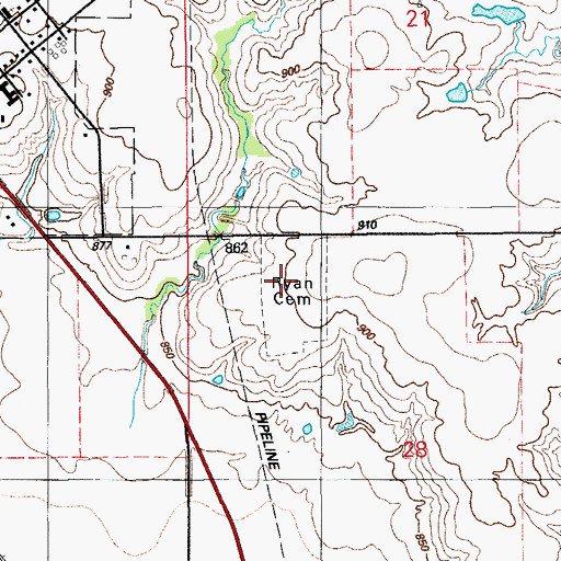 Topographic Map of Ryan Cemetery, OK