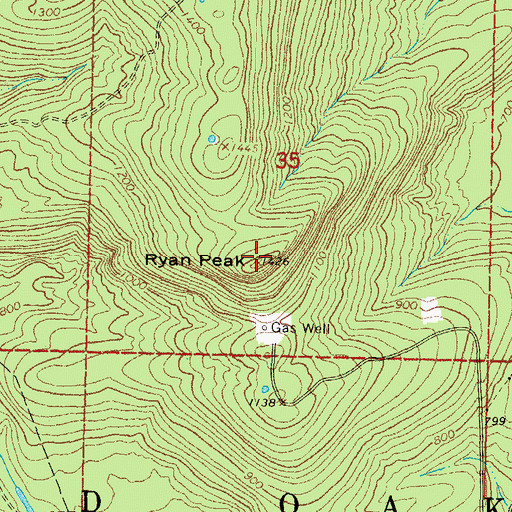 Topographic Map of Ryan Peak, OK