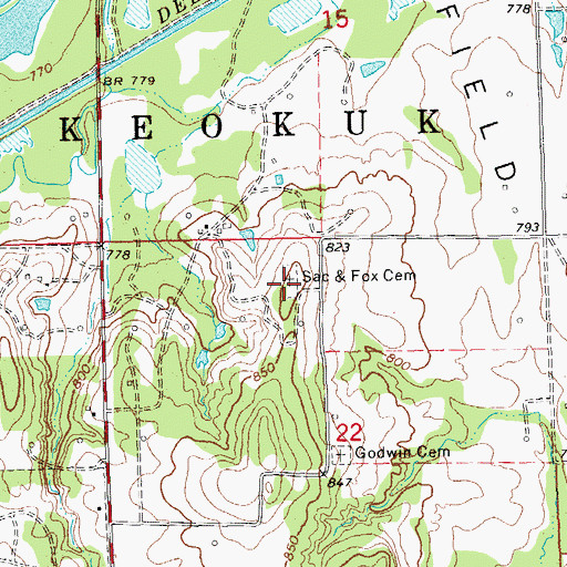 Topographic Map of Sac and Fox Tribal Cemetery, OK